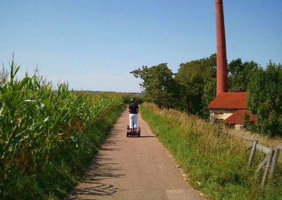 SEGWAY Fahrerin auf dem Radweg zurück nach Metzinegn